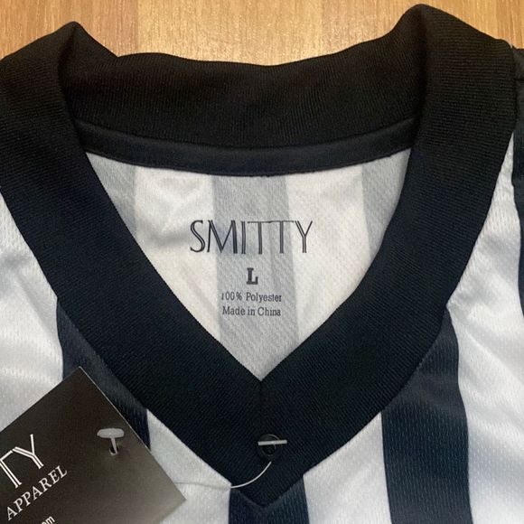 SMITTY Black & White Stripe Football Officials Short Sleeve Shirt Men Large NWT - Picture 2 of 7